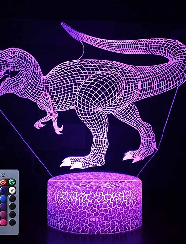  dinosaur toys night light - lámpara de noche 3d con tres patrones&amp;amperio; control remoto&amp;amperio; smart touch16 colores que cambian regalos de cumpleaños regulables para 2 3 4 5 6 7 8 años