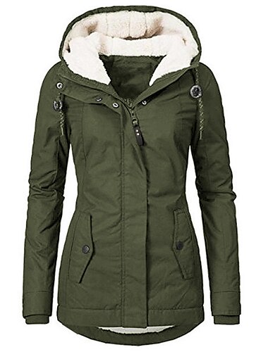  Damen Parka Strasse Normal Freizeitskleidung Herbst Winter Lang Mantel Lose Alltag Sport Jacken Langarm Volltonfarbe Reißverschluss Tasche Purpur Rosa Wein / Daunenjacken & Parkas / Wasserdicht