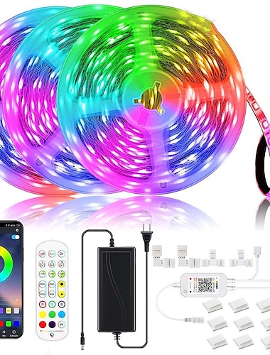  светодиодные ленты управление приложением bluetooth 20 м 66 футов 600 светодиодов / 15 м 49 футов 450 светодиодов rgb изменение цвета smd5050 гибкая синхронизация музыки для домашней комнаты кухня