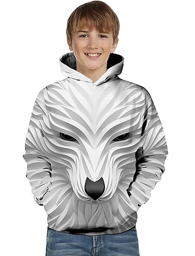  Gutt 3D Dyr Hattetrøje Langermet 3D-utskrift Vår Høst Aktiv Grunnleggende Barn Baby 3-12 år Daglig