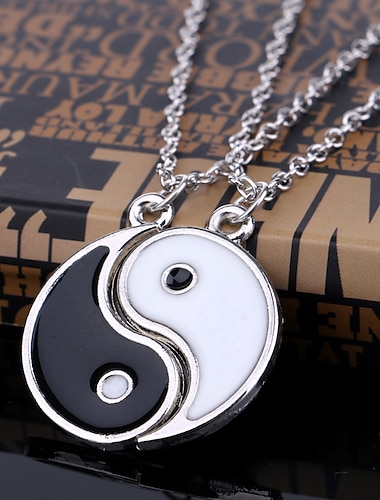  yin yang venn eller par armbånd med halskjedesett, 2 stykker matchende yin yang justerbart ledningsarmbånd, 2 stk yin yang par anheng halskjede kjede for vennskap kjæreste kjæreste (sølv)