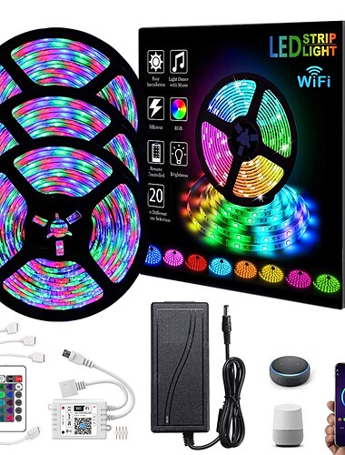  smart rgb led strip licht app controle 15m 49ft 2835 smd 810 leds ir 24 key controller werken met alexa google 12v 3a adapter kit