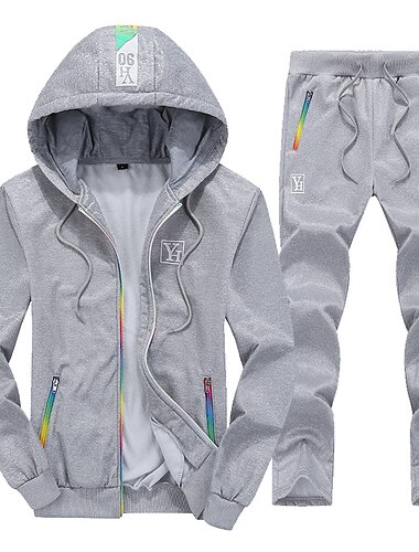  Herren Trainingsanzug Jogginganzug Jogginganzüge Schwarz Blau Hellgrau Mit Kapuze Buchstabe Zip Tasche 2 Teile Sport Strassenmode Strassenmode Cool Brautkleider schlicht Frühling & Herbst Bekleidung