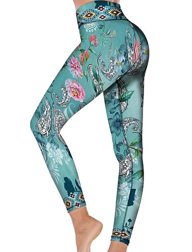  Damskie Spodnie do jogi Podnoszenie pośladków Wyszczuplenie brzucha Wysoka talia Trening w siłowni Bieganie Zdatność Rajstopy Getry W Tureckie Wzory Nadruk Zielony Jesień Zima Sport Odzież sportowa