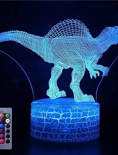  Lámpara de ilusión de luz nocturna de dinosaurio 3d 16 lámpara de decoración de cambio de color con control remoto para sala de cama bar mejor regalo juguetes para niños niñas