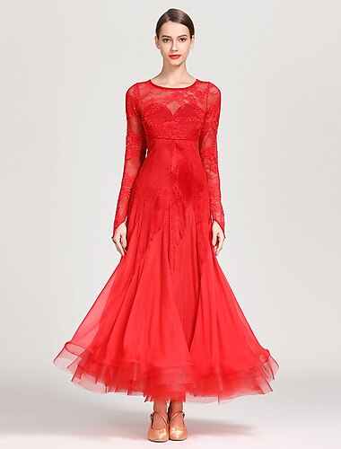  Für den Ballsaal Kleid Applikationen Kombination Damen Ausbildung Leistung Langarm Normal Chiffon Spitze Samt