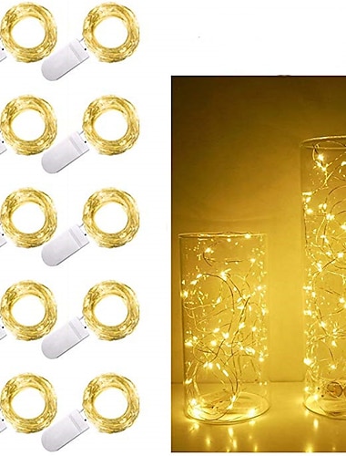  10 pcs luzes de fada led 1m 10 leds fio de cobre luzes de corda operadas por bateria para festa de natal guirlanda decoração de casa de casamento sem bateria