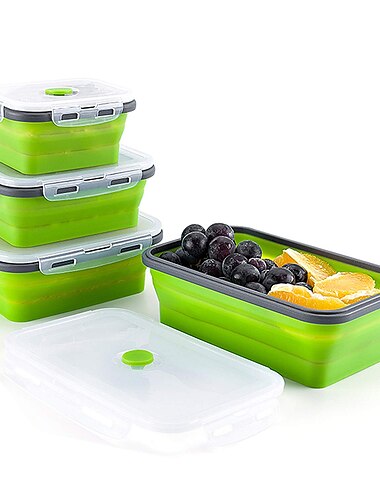  Lebensmittelaufbewahrungsbehälter Silikon-Klapp-Bento-Lunchbox zusammenklappbar faltbare Mikrowelle Mahlzeitzubereitung Silikonbox wiederverwendbare Lunchbox tragbares Set Picknick-Boxen fda