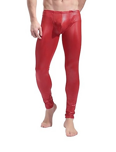  Hombre Cuerpos sexys Pantalones Plano Ropa de calle Elegante Sensual Fiesta Club nocturno Nailon Cuero PU Elegante Pierna recta Solo pantalones Primavera, Otoño, Invierno, Verano Negro Rojo