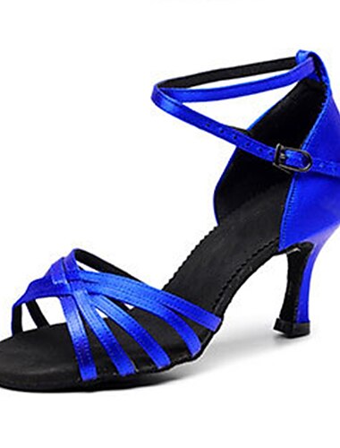  Damen-Latin-Tanzschuhe aus Satin – Riemchen-Ballsaal-Salsaschuhe mit Knöchelriemen für Auftritte und Übungen