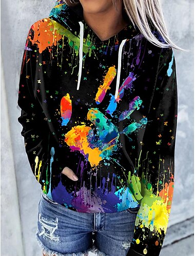  Mujer Sudadera Pull-over Gato Gráfico Tie-dye Bolsillo delantero Estampado Diario Otras impresiones Básico Casual Sudaderas con capucha Sudaderas Azul Piscina Negro Marrón