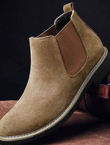  Botines Chelsea de ante sintético marrón para hombre: botines clásicos sin cordones con paneles laterales elásticos y suela de goma para uso informal