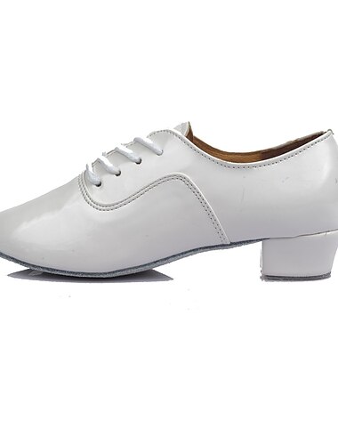  chaussures de danse à lacets en cuir verni blanc pour hommes – talon bas confortable et semelle en daim souple pour la danse de salon et la danse latine