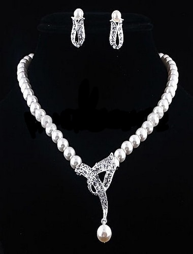  Seturi de bijuterii de mireasă 1set Imitație de Perle Ștras 1 Colier Cercei Pentru femei Elegant Modă Corean Set de bijuterii Pentru Petrecere Nuntă Cadou / Logodnă