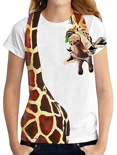  T shirt Tee Femme Blanche Graphic Girafe Imprimer Manches Courtes Sortie Fin de semaine basique Col Rond Normal Standard S / 3D effet