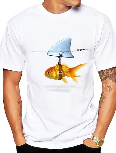  Animal Peces Tiburón pez dorado Azul y blanco Blanco + rojo Negro Camisa Camiseta Hombre Gráfico Mezcla de Algodón Camisa Casual Innovador Camisa Manga Corta Camiseta cómoda Verano Ropa de diseñador