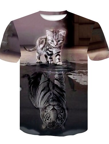  Per uomo Unisex Gatto 3D Camicia maglietta Magliette Manica corta maglietta Stampa 3D Girocollo Camicia Originale Essenziale Fantasia animale Informale Giornaliero Nero / Grigio Estate Abbigliamento