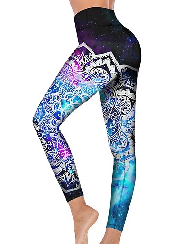  Damskie Spodnie do jogi Podnoszenie pośladków Wyszczuplenie brzucha Wysoka talia Trening w siłowni Bieganie Zdatność Rajstopy Getry W Tureckie Wzory Niebieski Jesień Zima Sport Odzież sportowa Wysoka