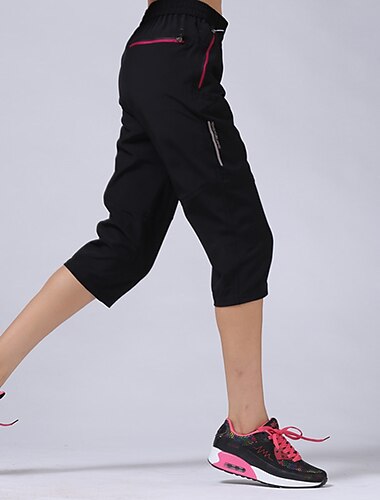  Damen Wanderhose Wanderhosen Sommer Außen Atmungsaktiv Wasserdicht Rasche Trocknung Tasche mit Reißverschluss Caprihose Unten Elastische Taille Schwarz-weiblich Rosenrot Camping / Wandern / Leicht