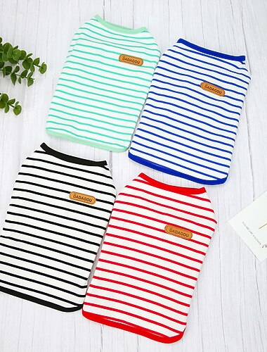  camicia per cani, camicie per cani / t-shirt canotta a righe base adorabile vestiti per cani vestiti per cuccioli abiti per cani traspiranti nero rosso blu costume cane xs
