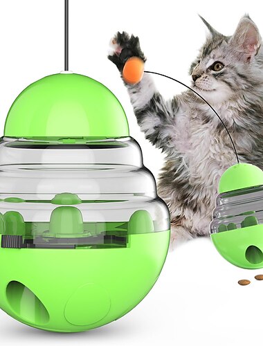  interaktives lustiges Katzenspielzeug, 3-in-1-Feeder-Ball mit automatischem Drehbecher, Katzenfederstab und Futterspender für lustige Kätzchen-Katzenjagdtraining (pink)