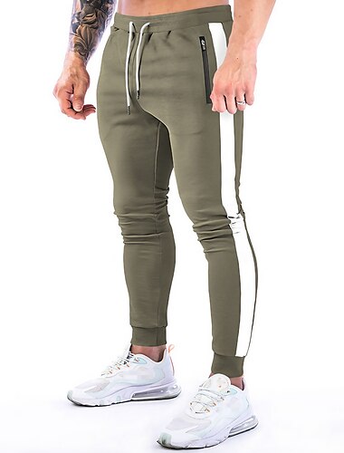  Homens Calça Joggers Com Cordão Bolso Com Zíper Calças Atlético Roupa Esportiva Algodão Inverno Ginástica Treino de Ginástica Corrida Respirável Pavio Humido Macio Esporte Riscas Roupas Esportivas