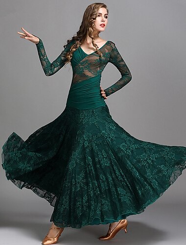  Für den Ballsaal Kleid Horizontal gerüscht Kombination Damen Leistung Ausbildung Langarm Normal Spitze Milchfieber
