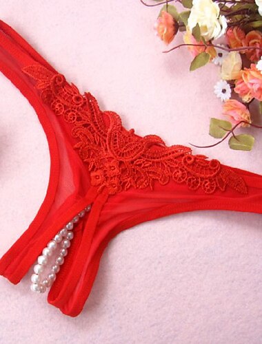  kvinnors sexiga underkläder trosor ren färg grundläggande festsäng alla hjärtans dag hål höst vinter röd hem outfits