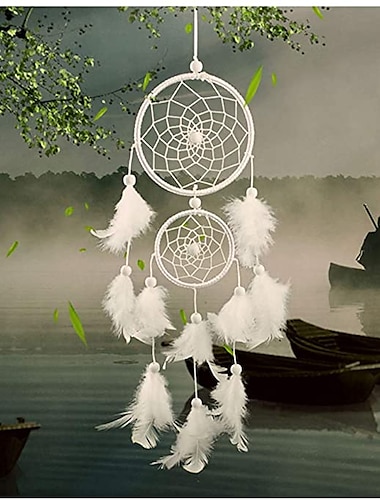  Boho Traumfänger handgemachtes Geschenk Wandbehang Dekor Kunst Ornament Handwerk Feder für Kinder Schlafzimmer Hochzeitsfest 46*11cm