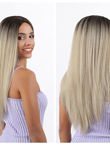  Blaue Perücken für Frauen synthetische Perücke natürliche gerade Mittelscheitel Perücke mittellang A15 A16 A17 A18 A19 synthetische Haare Cosplay Party Mode blaue weiße Halloween Perücken