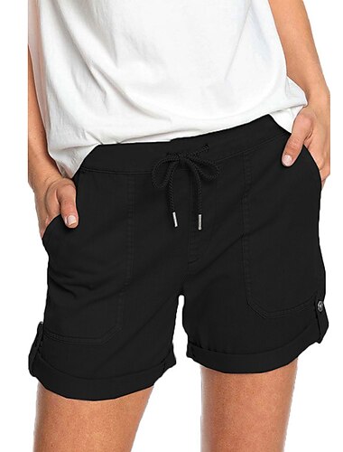  snygga enkla söta komfortshorts för kvinnor vardagsbyxor enkla kort dragsko elastisk midja ljusgrön