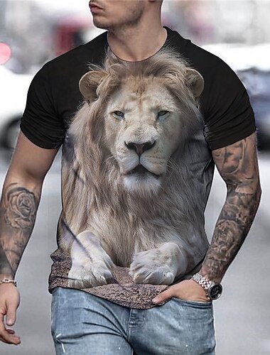  Herren Graphic Tier Löwe 3D Hemd T Shirt Tee Kurzarm T-Shirt 3D-Druck Rundhalsausschnitt Hemd Vintage Rockig Täglich Festtage Schwarz Gelb Braun Sommer Bekleidung S M L XL 2XL 3XL 4XL