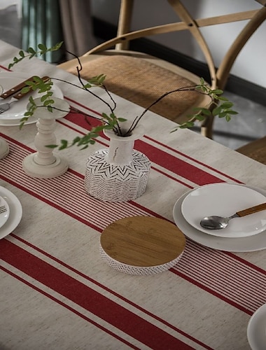  Nappe linge de table en coton anti-poussière rayé table cuisine jardin extérieur restrant rectangulaire