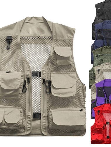  Herr Fiskeväst Vandringsväst Arbetsväst Utomhus Multi-pocket Snabb tork Lättvikt Andningsfunktion Höst Vår Sommar Väst Maska Camping / vandring Jakt Fiske Blå Khaki grön Grön