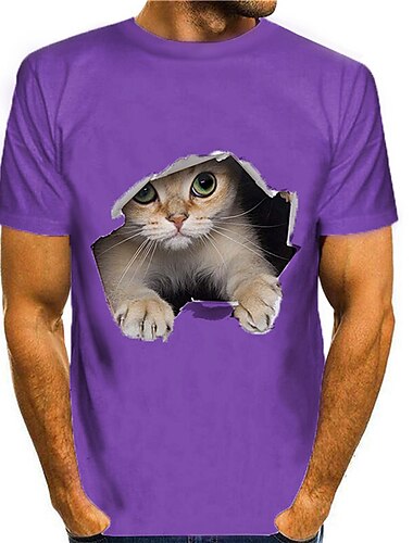  Men's Animal Cat Graphic Prints Shirt T shirt Tee Short Sleeve T shirt 3D Print Round Neck Shirt Streetwear Slim Fit Workout Casual Daily White Yellow Blue Summer Clothing Apparel Plus Size S M L XL