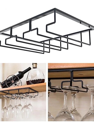  2 piezas soporte para copas de vino bartender copas estante para colgar debajo del gabinete organizador de copas copa de vidrio barra de hierro herramienta