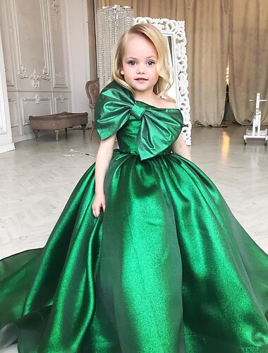  Da ballo Strascico a terra Abito da damigella d'onore bambina Compleanno Bambine Abito da ballo carino Taffetà con Fiocco (fiocchi) Elegante Misura 3-16 anni