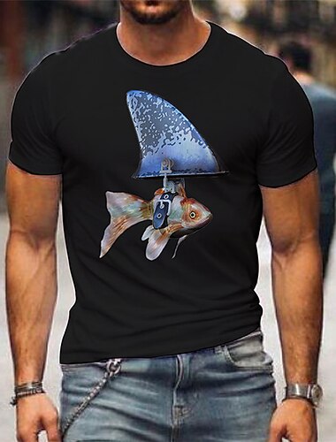  Herre Grafik T-Shirt Sjov Guldfisk Hai Fin Visuel Pun Design