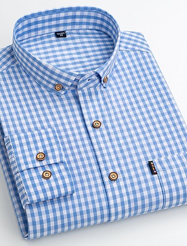  Herren Oberhemd Kariertes Hemd trachtenhemd Hemd Kragenhemd Plaid / Karomuster Hochzeit Arbeit B C D E Langarm Umlegekragen Frühling & Herbst Bekleidung Button-Down