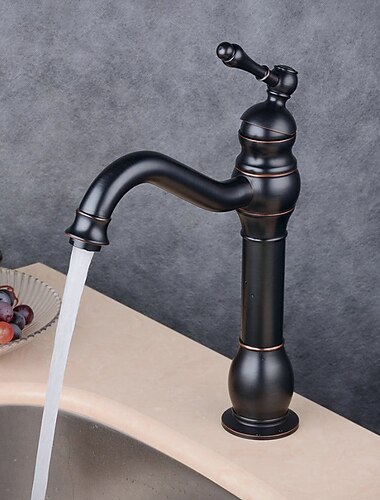  Waschbecken Wasserhahn, Einhand-Roségold / Schwarz / gebürstetes Gold / Messing / rustikales Nickel Einloch weit verbreiteter galvanisierter Wasserhahn mit heißem und kaltem Wasser