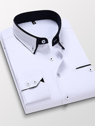  Herre Jakkesætsskjorter Button Down skjorte Skjorte med krave Ikke jern skjorte Hvid Lyserød Navyblå Langærmet Vanlig Krave Alle årstider Bryllup Arbejde Tøj