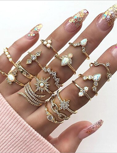 17 pièces Bague / Anneaux For Femmes Travail Cadeau Quotidien Alliage Géométrique Remise de diplôme Joie