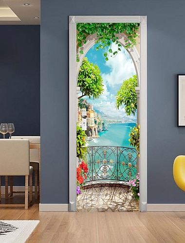  3d 2 stk selvklebende kreative dørklistremerker stue soverom DIY dekorative hjem vanntette veggklistremerker 77x200cm 30,3"x78,7"(77x200cm),veggklistremerker for soverom stue