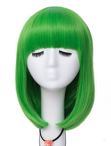  Frauen Orange Kurze Cosplay Perücke mit Pony Bob-Frisur Hitzebeständige Faser Synthetische Gerade Haare Halloween-Perücken