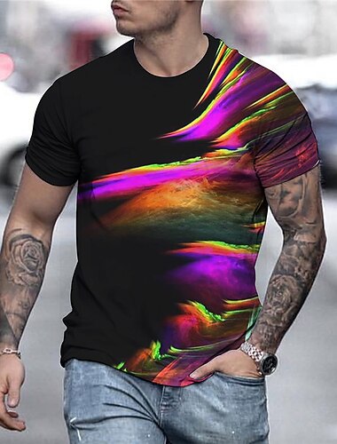  Herre Grafisk Regnbue Skjorte T skjorte Kortermet T skjorte 3D-utskrift Rund hals Skjorte Gatemote overdrevet Grunnleggende Daglig Ut på byen Blå Svart Rød Klær Store størrelser Normal S M L XL XXL