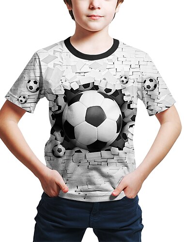  Jungen 3D Fußball T-Shirt Kurzarm 3D-Druck Sommer Aktiv Strassenmode Polyester kinderkleidung 3-12 Jahre Outdoor Täglich