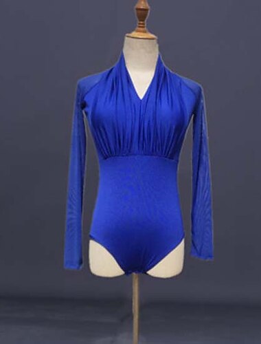  Dança Latina Fantasia de Dança Collant / Pijama Macacão Cor Pura Mulheres Espetáculo Treino Manga Longa Alto Fibra de Leite