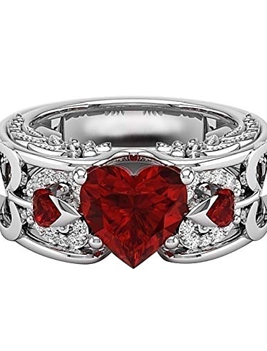  m · kvfa inel de logodnă de ziua de Sfântul Valentin inimă în formă de inimă pătrat zircon cuplu inel bijuterii din aliaj, cel mai bun cadou pentru bărbați femei
