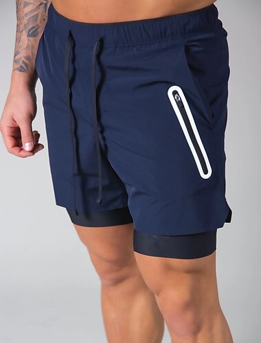  Herren kurze Sporthose Laufshorts kurze hosen Trainingsshorts Kordelzug 2 in 1 Kurze Hose Casual Athlässigkeit Baumwolle Atmungsaktiv Weich Schweißableitend Yoga Fitness Fitnesstraining Slim Fit