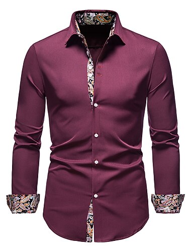  Men's Dress Shirt Collared Shirt Button Up Shirt Abstract Wedding Daily Black White Wine Navy Blue Long Sleeve Clothing Apparel